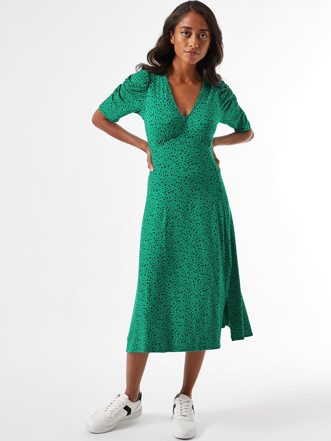 

DOROTHY PERKINS Women Green & Black Petite Printed Empire Dress