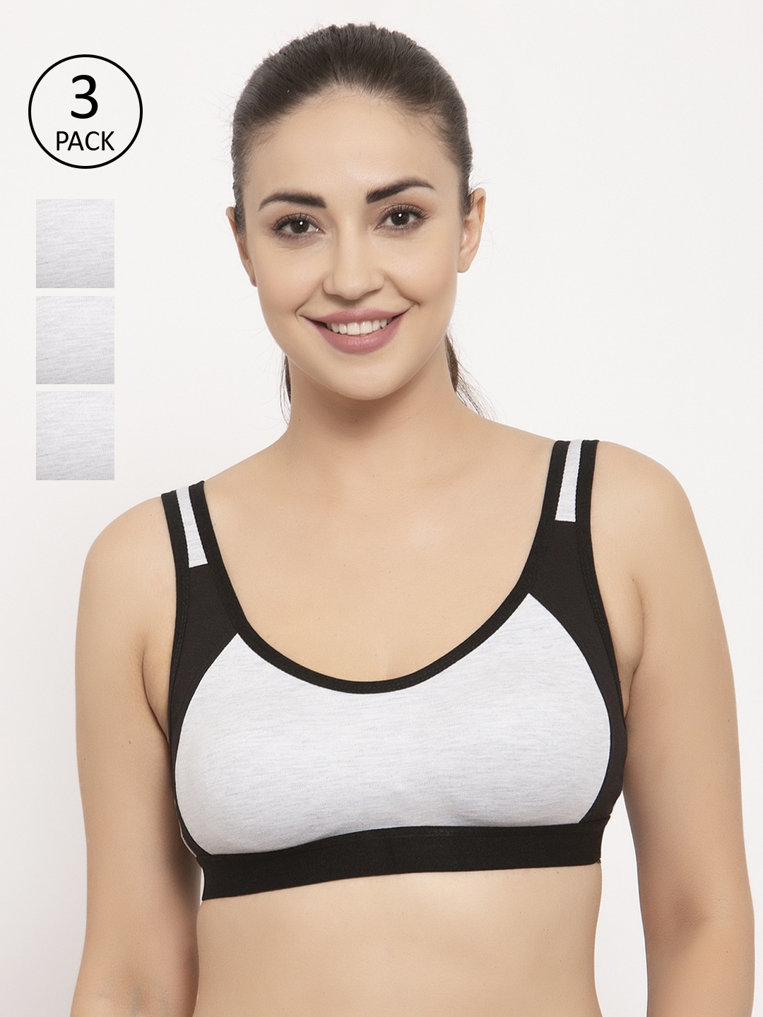 

GRACIT Pack of 3 Solid Non-Wired Non Padded Sports Bras PW16-01, Grey