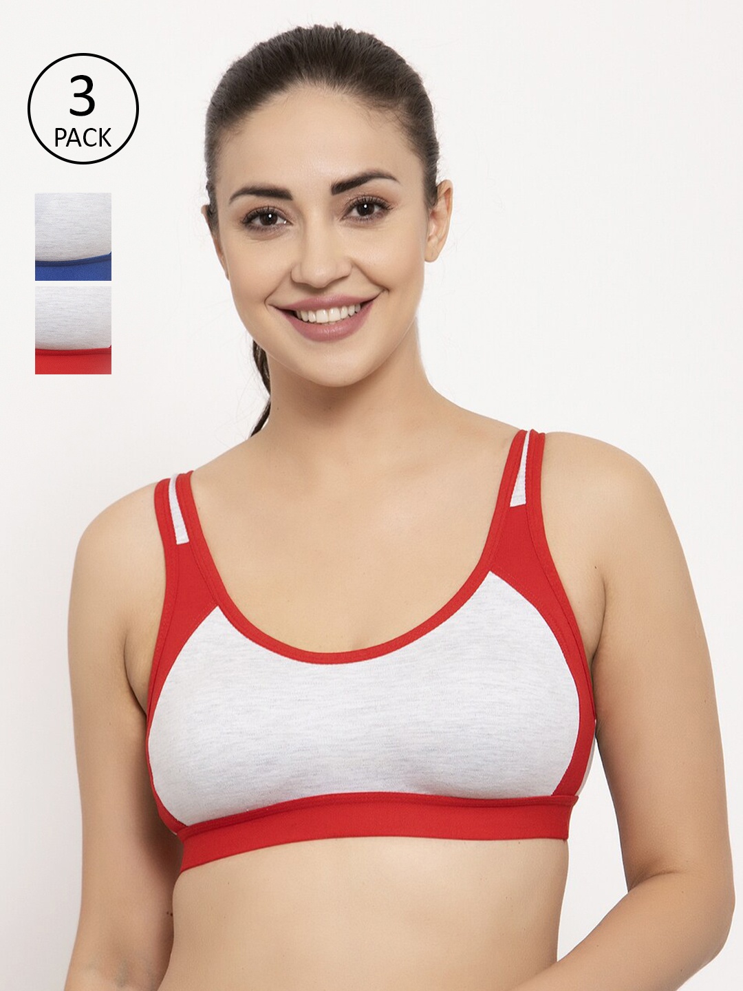 

GRACIT Pack Of 3 Red & Blue Solid Non-Wired Non Padded Sports Bra PW16-03-03-05