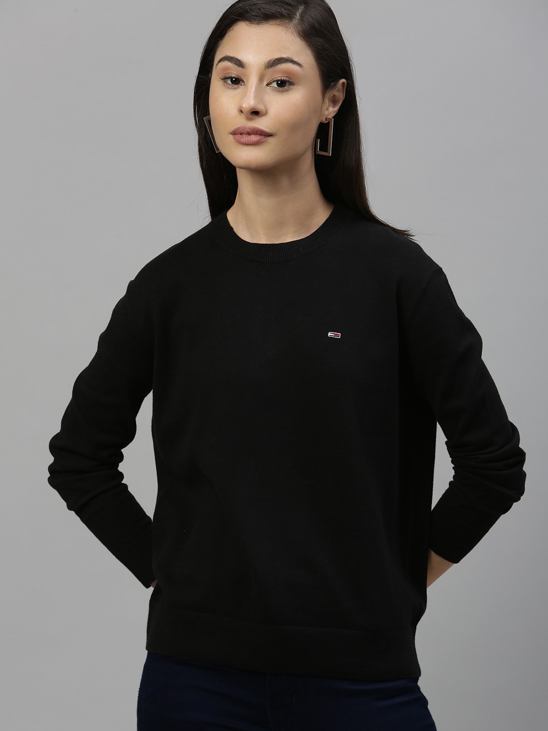 

Tommy Hilfiger Women Black Solid Pullover Sweater