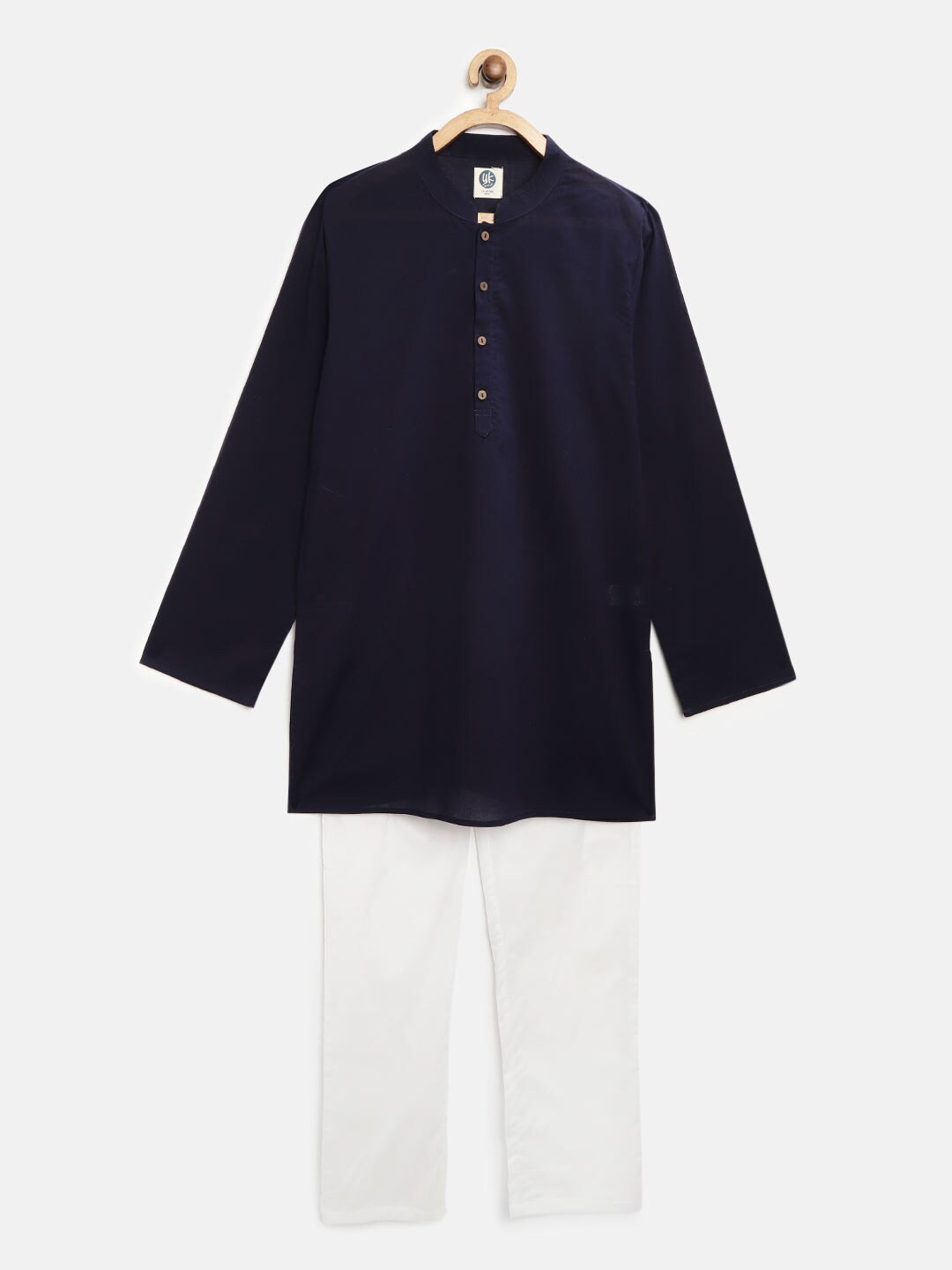 

YK Boys Navy Blue & White Solid Kurta with Pyjamas