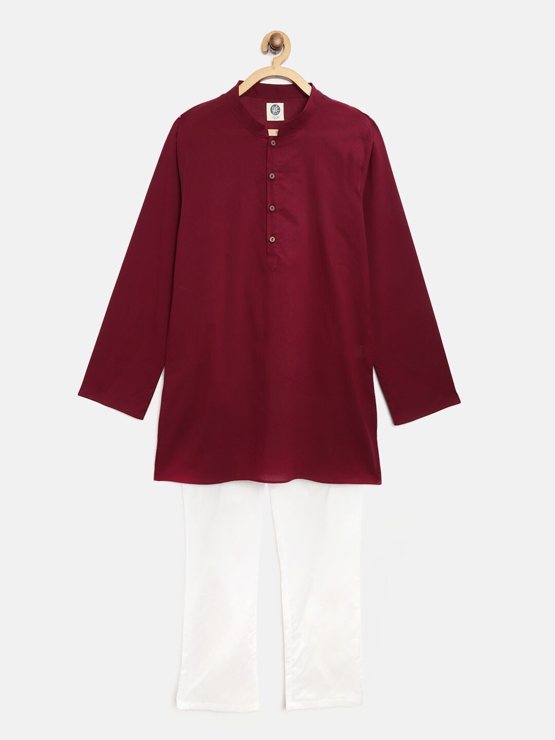 

YK Boys Maroon & White Solid Kurta with Pyjamas