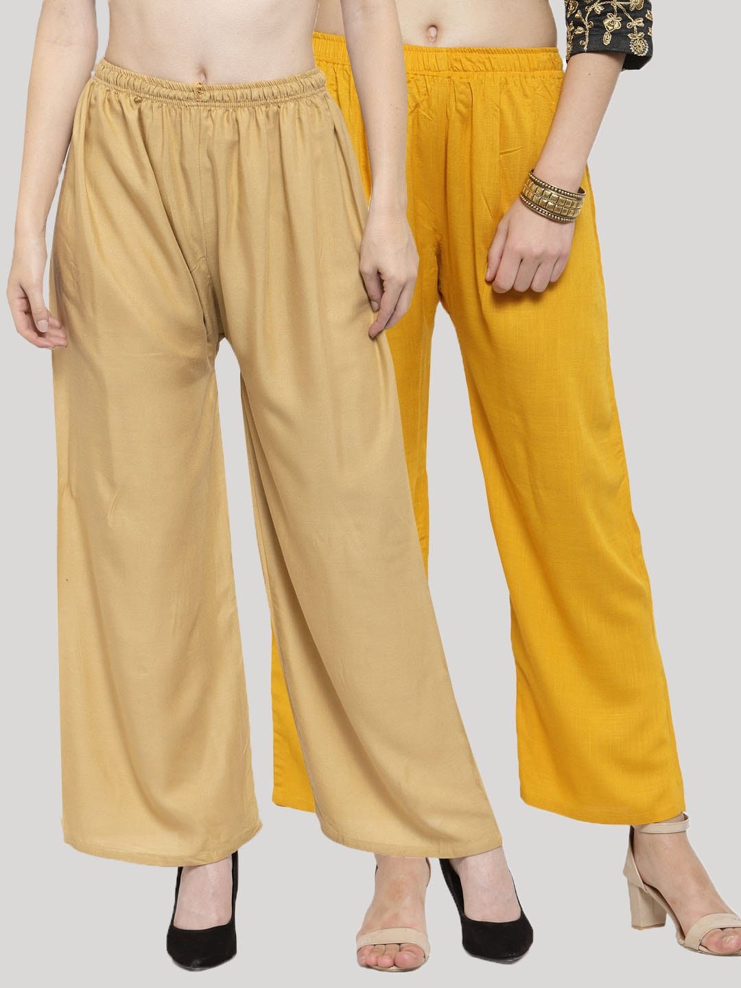 

Clora Creation Women Pack of 2 Solid Straight Palazzos, Yellow