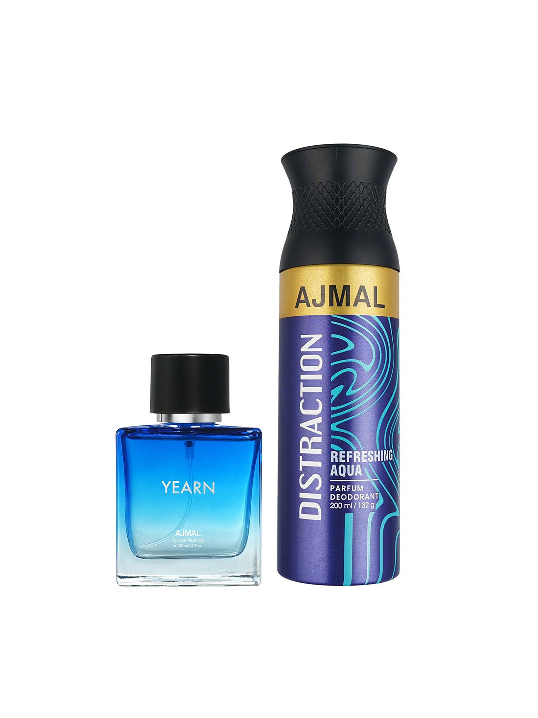 

Ajmal Unisex Set of 2 Yearn EDP Perfume Scent for Skin 100ml & Distraction Deodorant 200ml, Multi