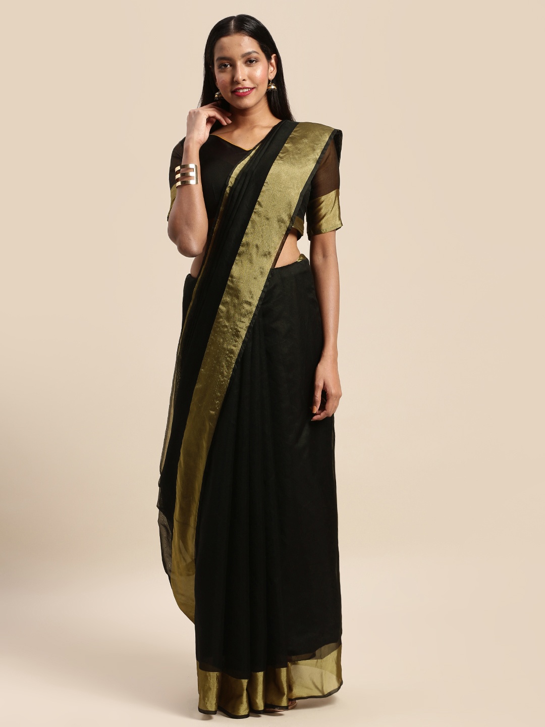 

Silk Bazar Black & Gold-Toned Silk Cotton Dyed Saree