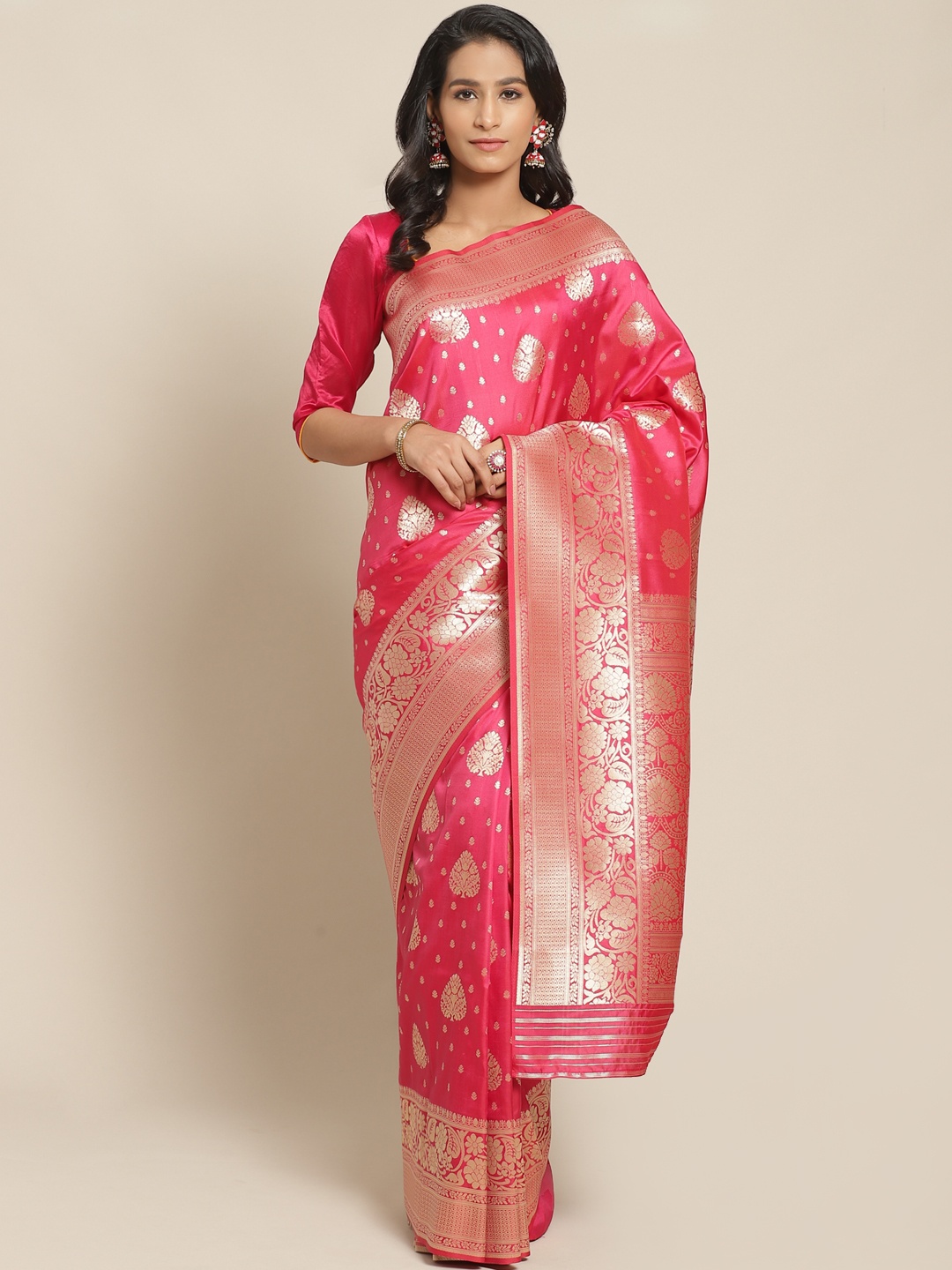 

Chhabra 555 Pink & Golden Handloom Woven Design Banarasi Saree