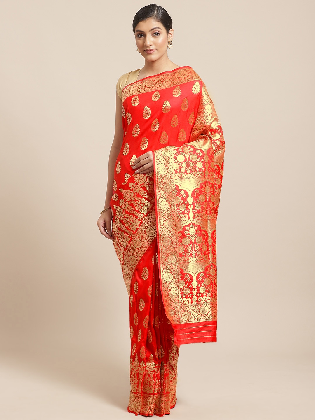 

SHANGRILA Red & Golden Woven Design Banarasi Saree