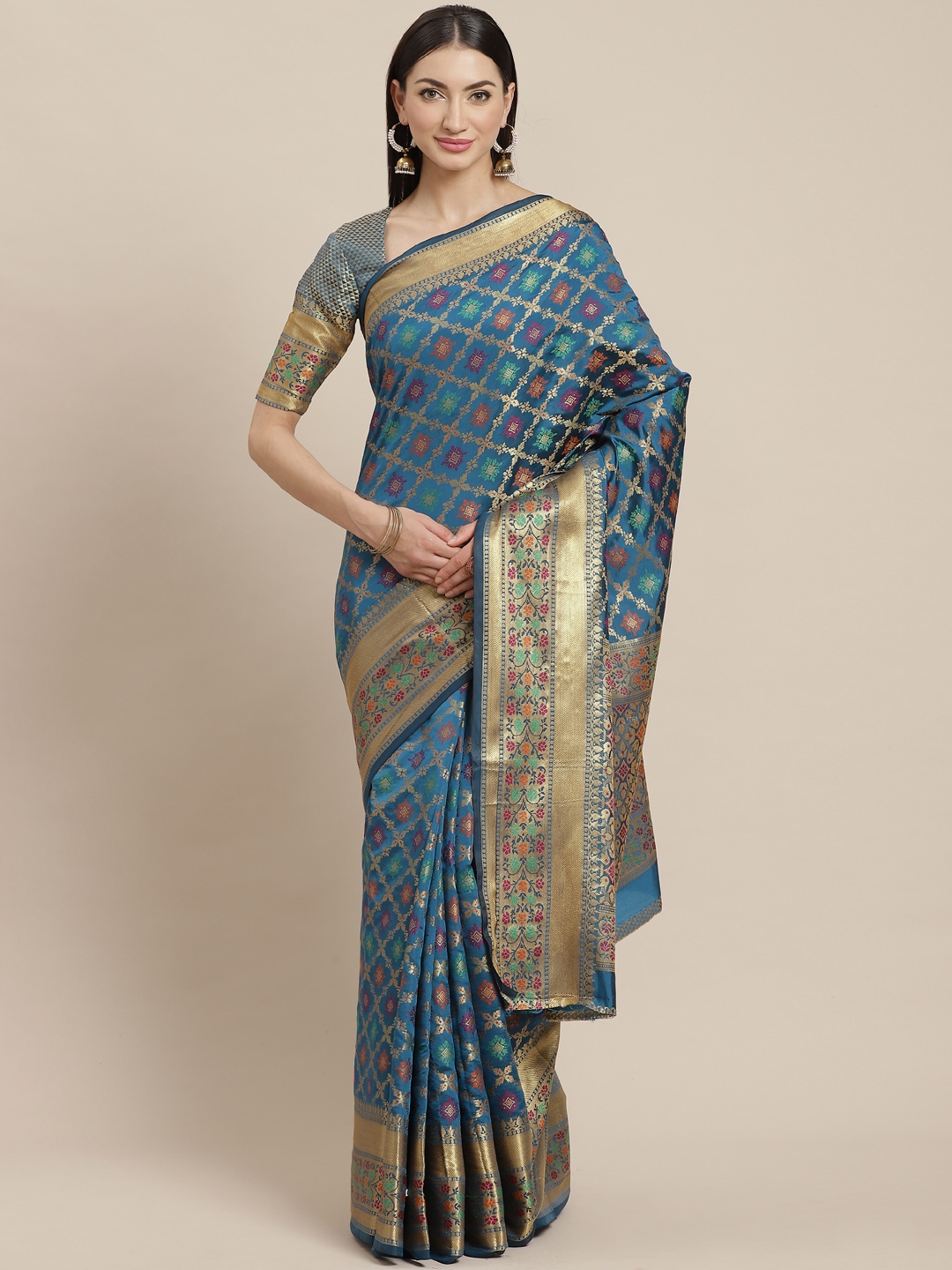 

SHANGRILA Blue & Golden Zari Woven Design Banarasi Saree