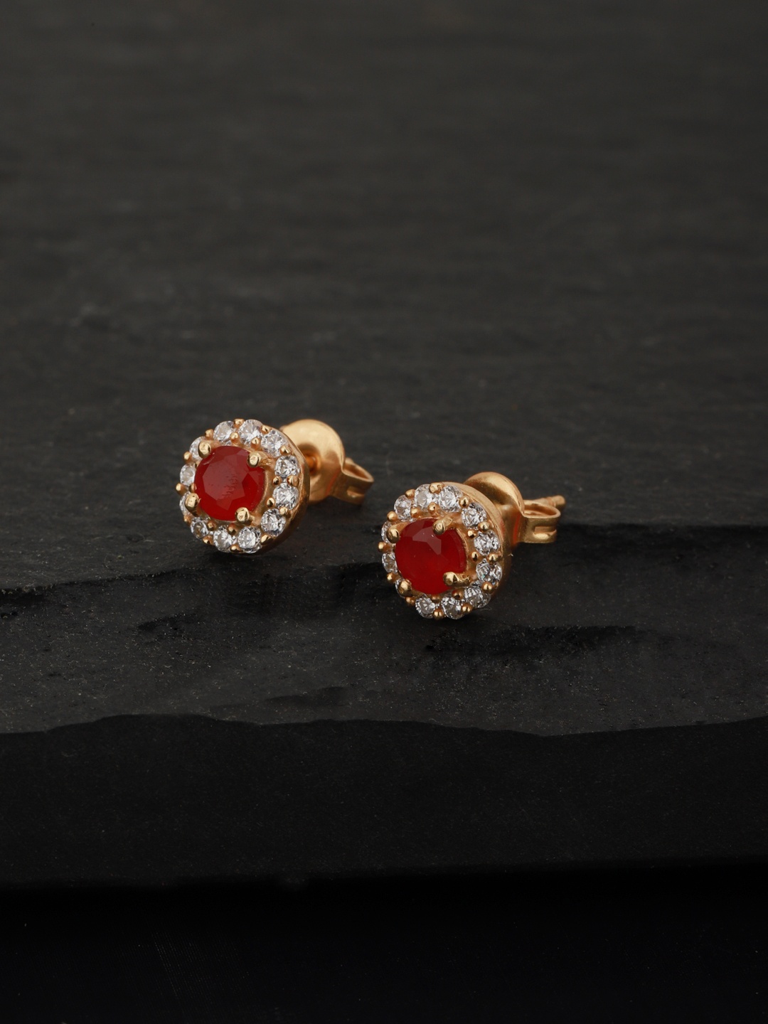 

Carlton London Maroon Gold-Plated Circular Stone Studs