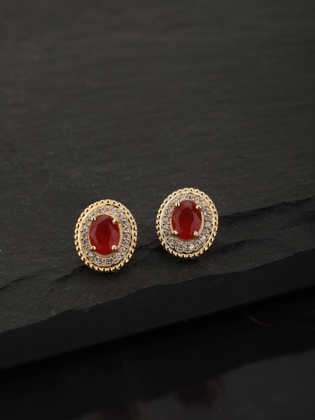 

Carlton London Maroon Gold-Plated Oval Stone Studs