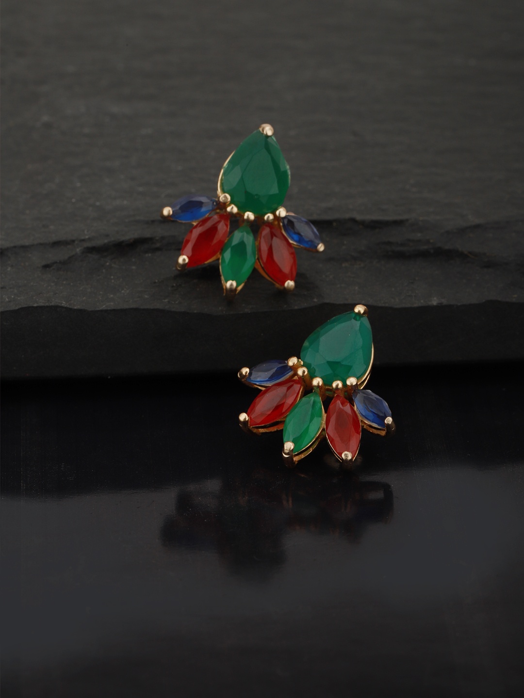 

Carlton London Green & Red Gold-Plated Artificial Stone Studded Teardrop Shaped Studs