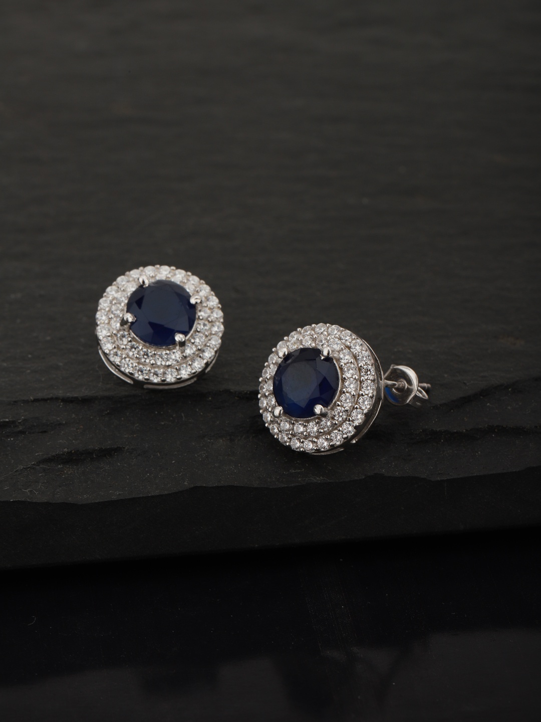 

Carlton London Rhodium-Plated Stone Studded Circular Studs, Silver