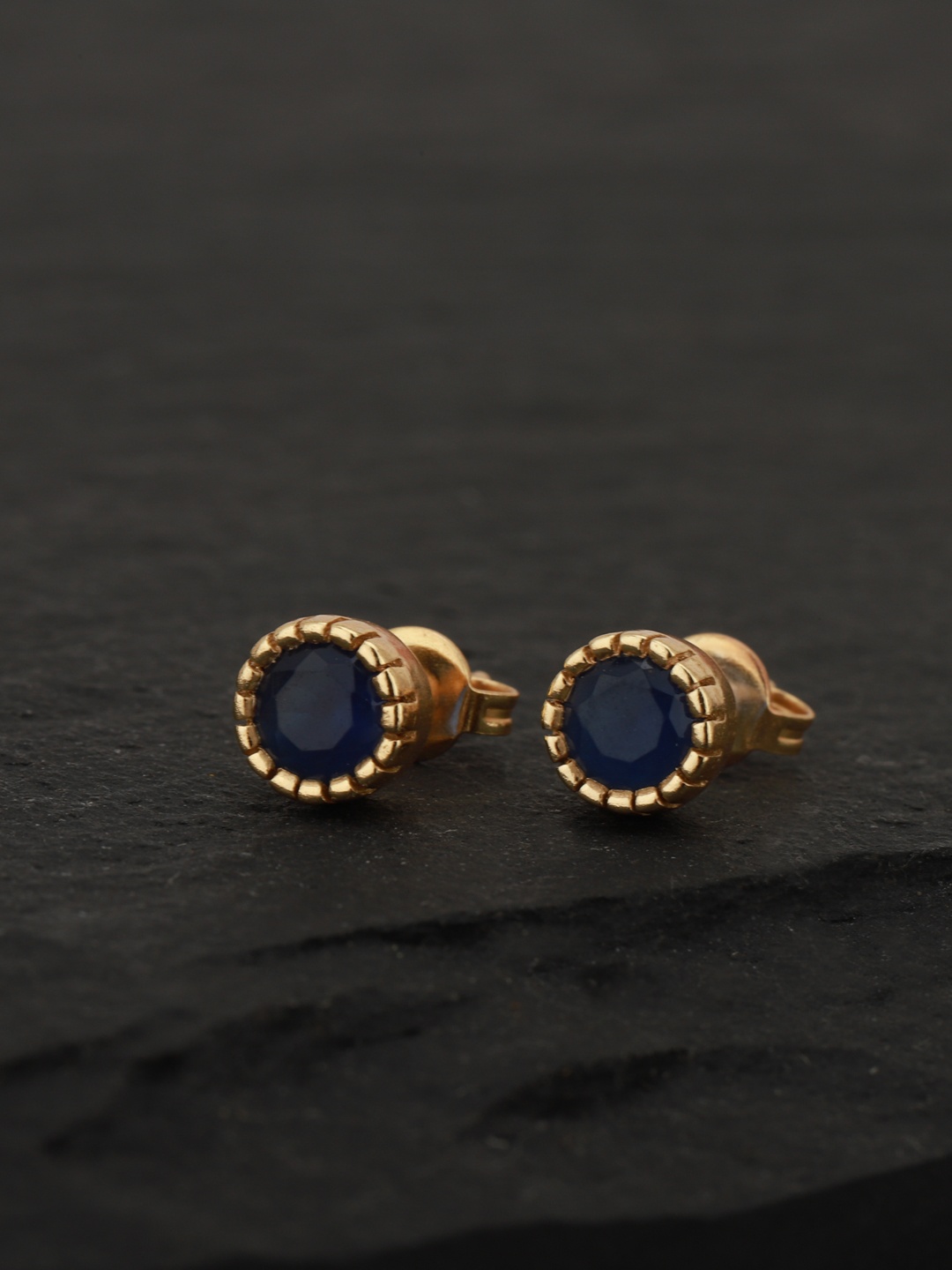 

Carlton London Navy Blue Gold-Plated Stone Studded Circular Studs