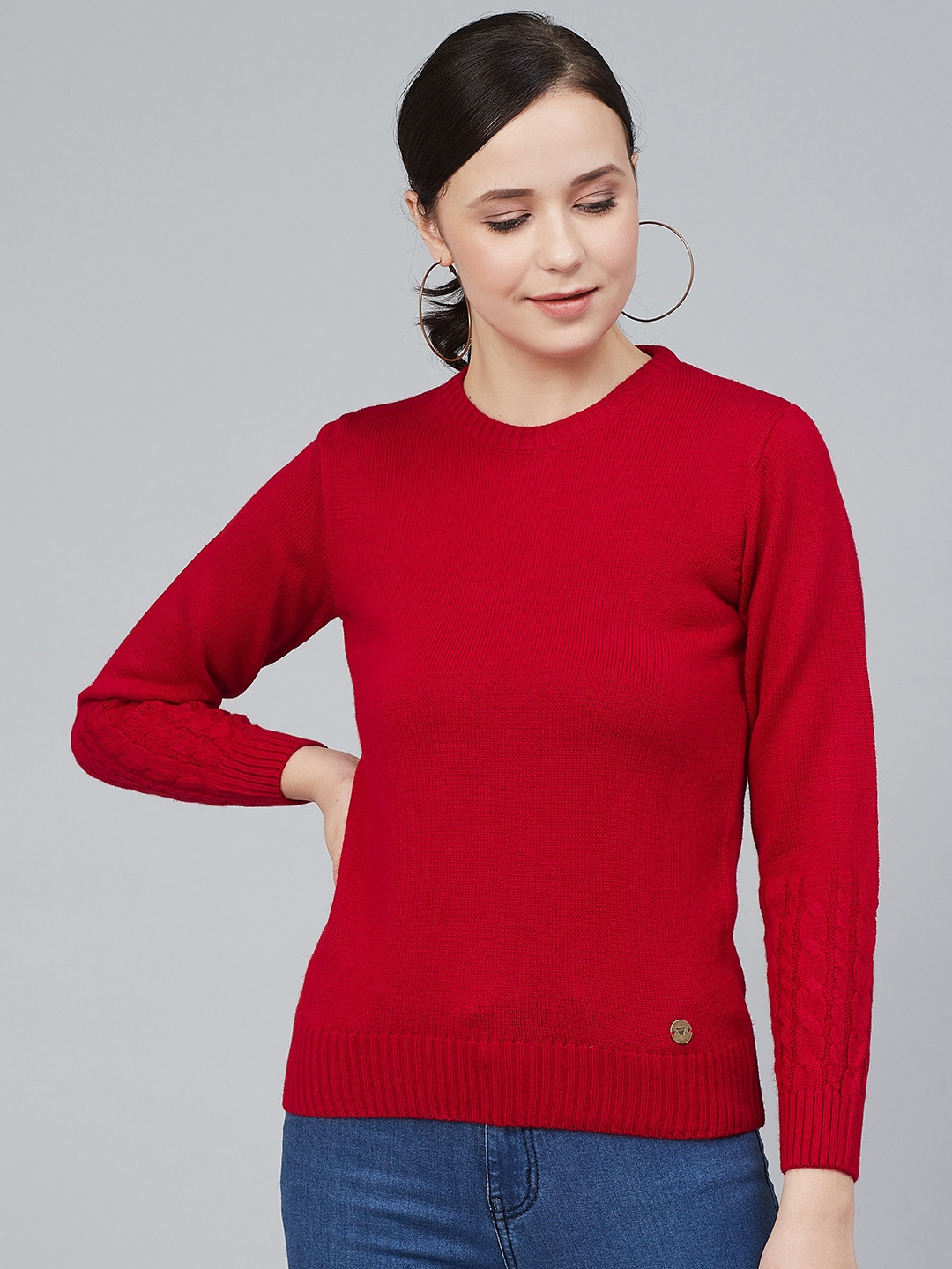 

Cayman Women Red Solid Acrylic Pullover