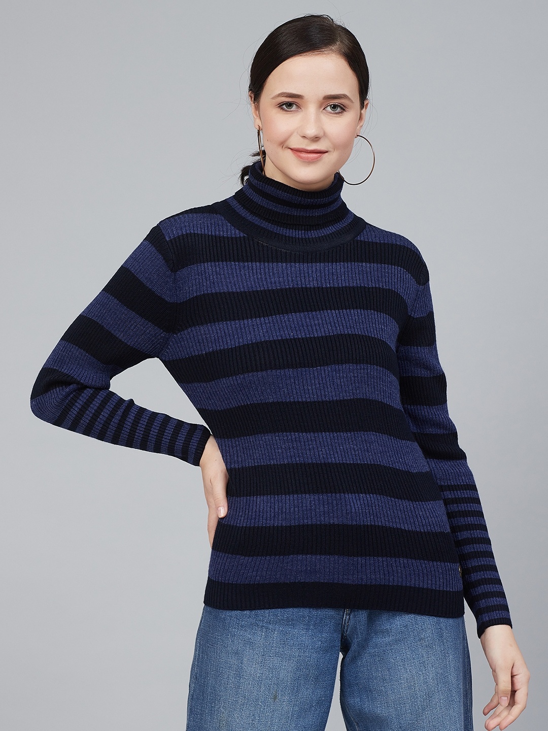 

Cayman Women Blue Striped Pullover Acrylic Sweater