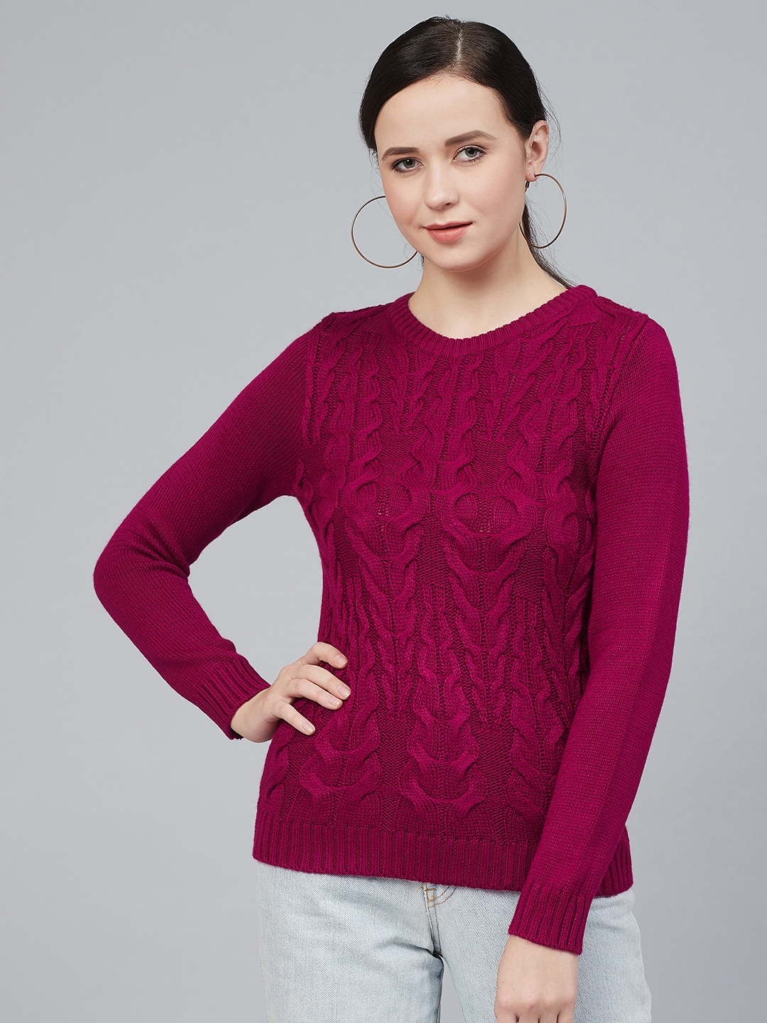 

Cayman Women Pink Self Design Pullover Sweater