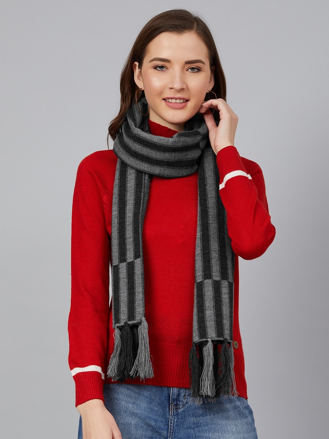 

Cayman Women Black & Grey Reversible Striped Acrylic Stole