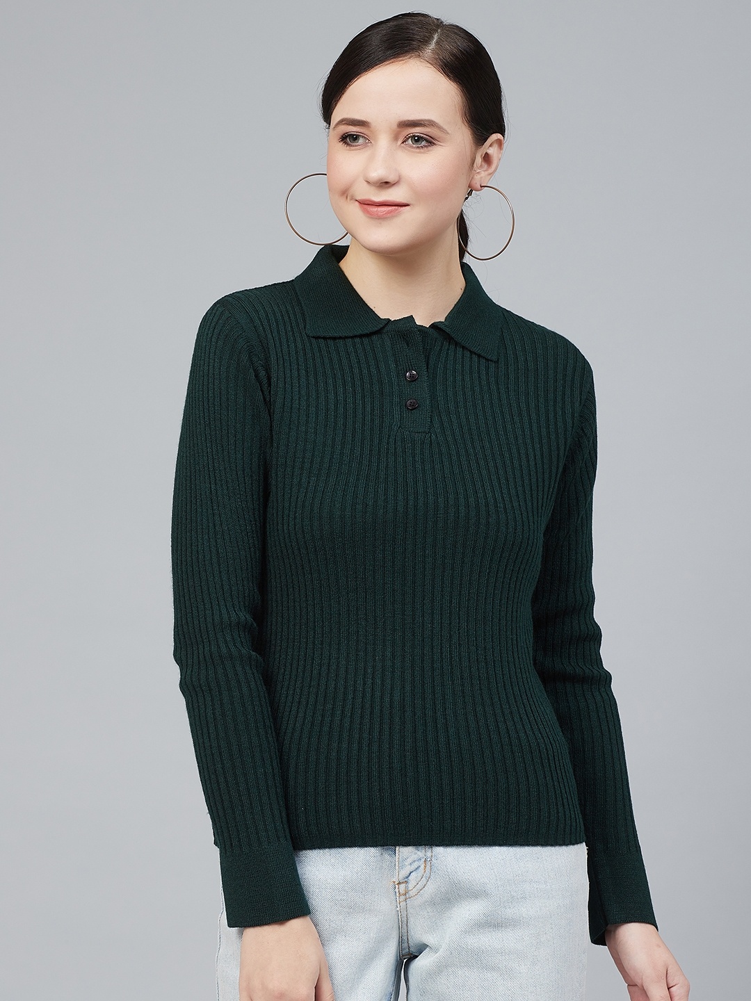 

Cayman Women Green Ribbed Acrylic Pullover Sweater