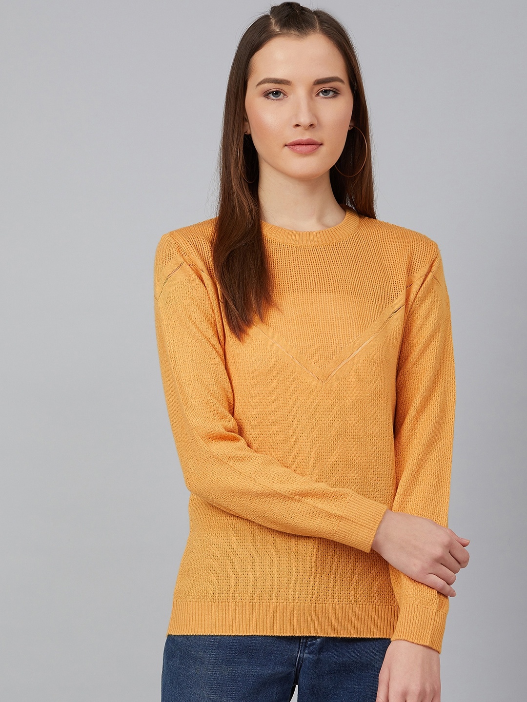 

Cayman Women Mustard Yellow Solid Acrylic Pullover Sweater