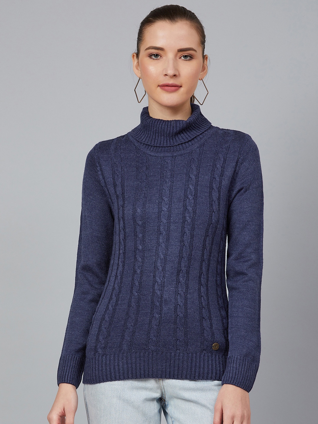

Cayman Women Navy Blue Self Design Pullover Sweater