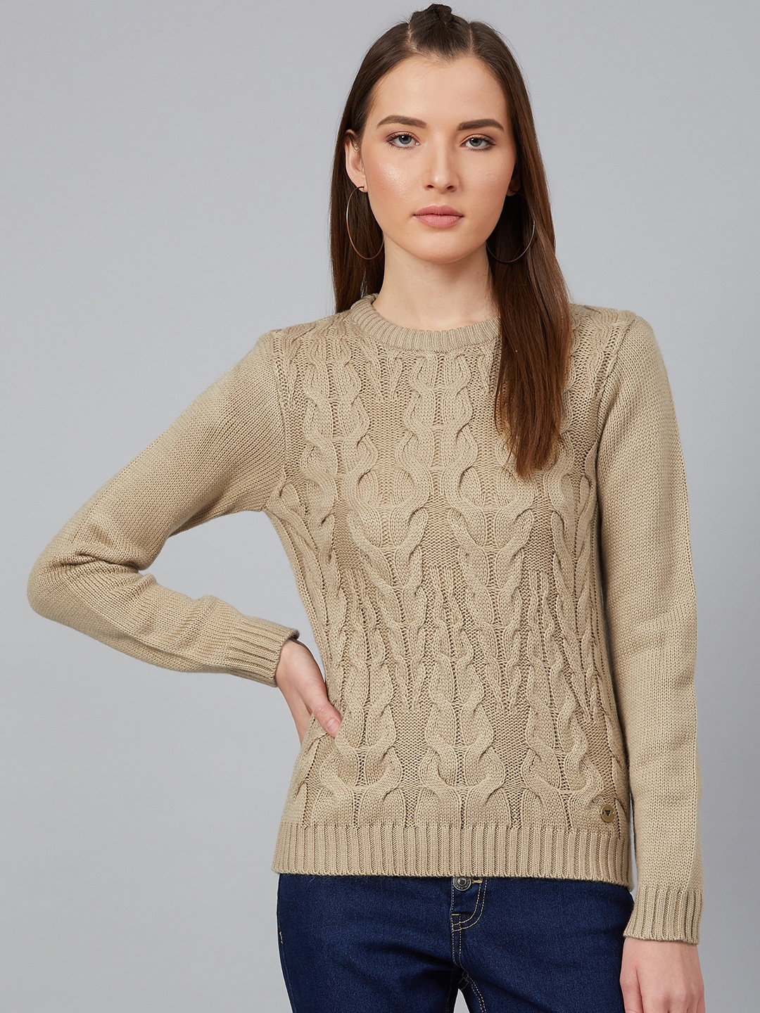 

Cayman Women Beige Cable Knit Pullover Sweater