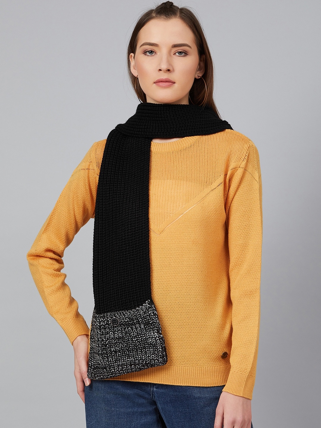 

Cayman Women Black Woven Design Stole