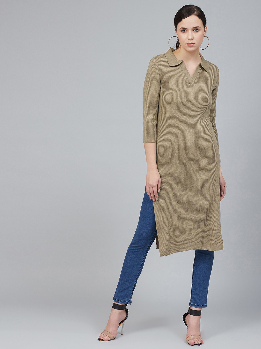 

Cayman Women Beige Ribbed Straight Winter Kurta