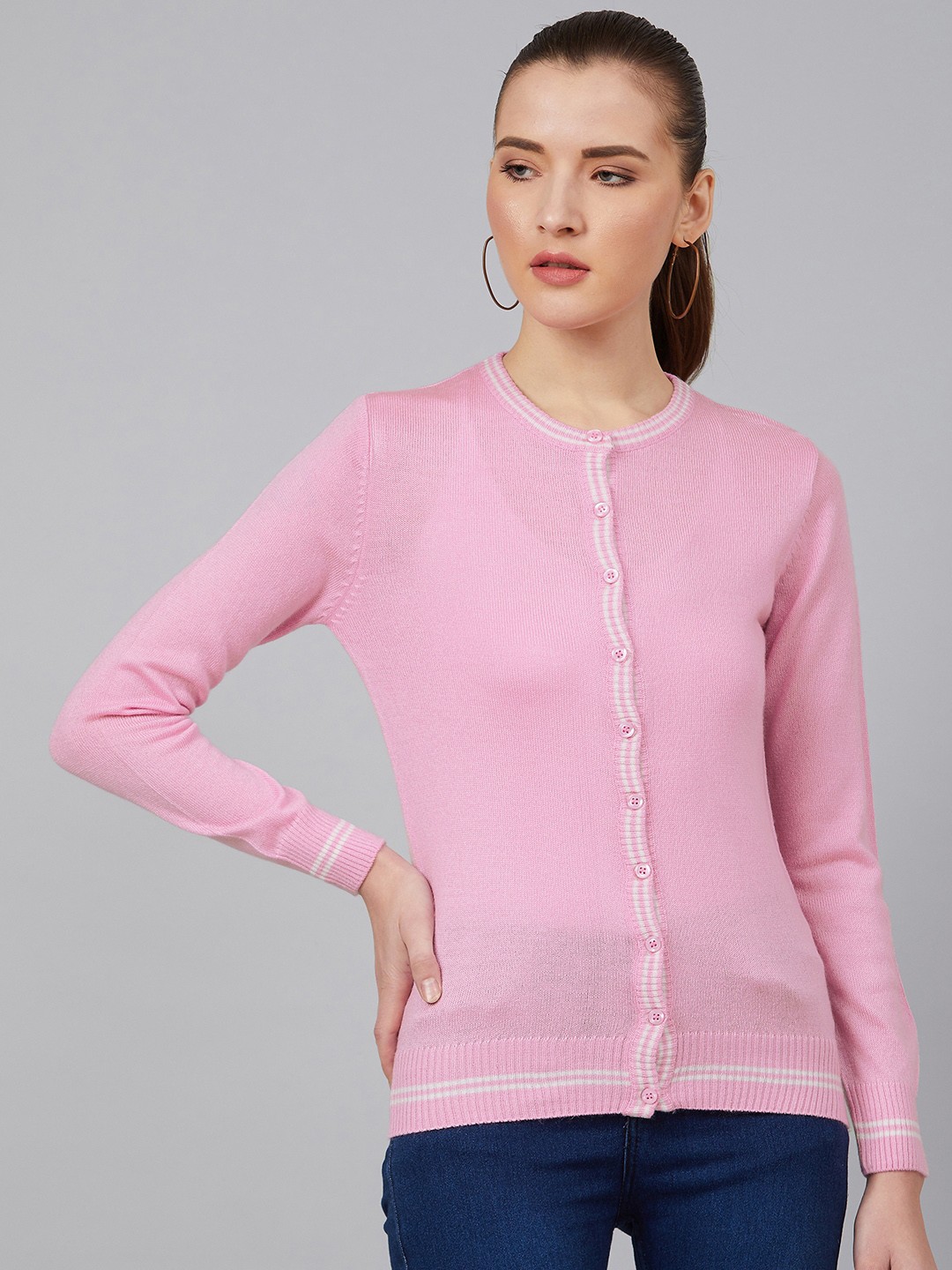 

Cayman Women Pink Solid Acrylic Cardigan