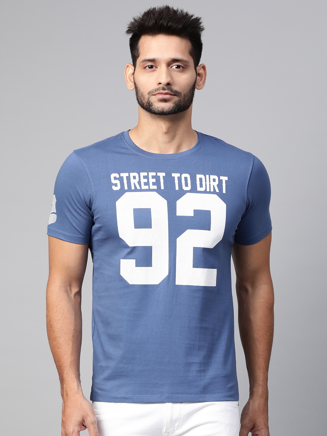 

SPYKAR Men Blue & White Printed Round Neck T-shirt