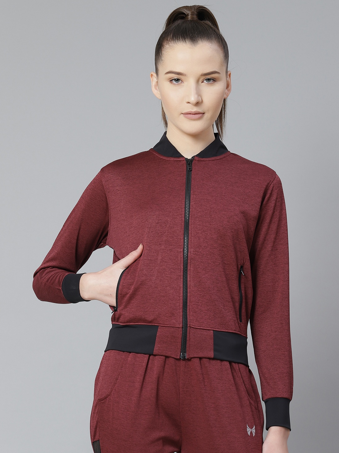 

skyria Women Maroon Solid Lightweight Bomber