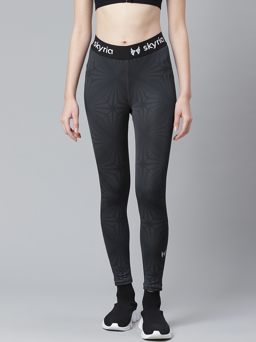 

skyria Women Charcoal Grey Printed Gym Tights