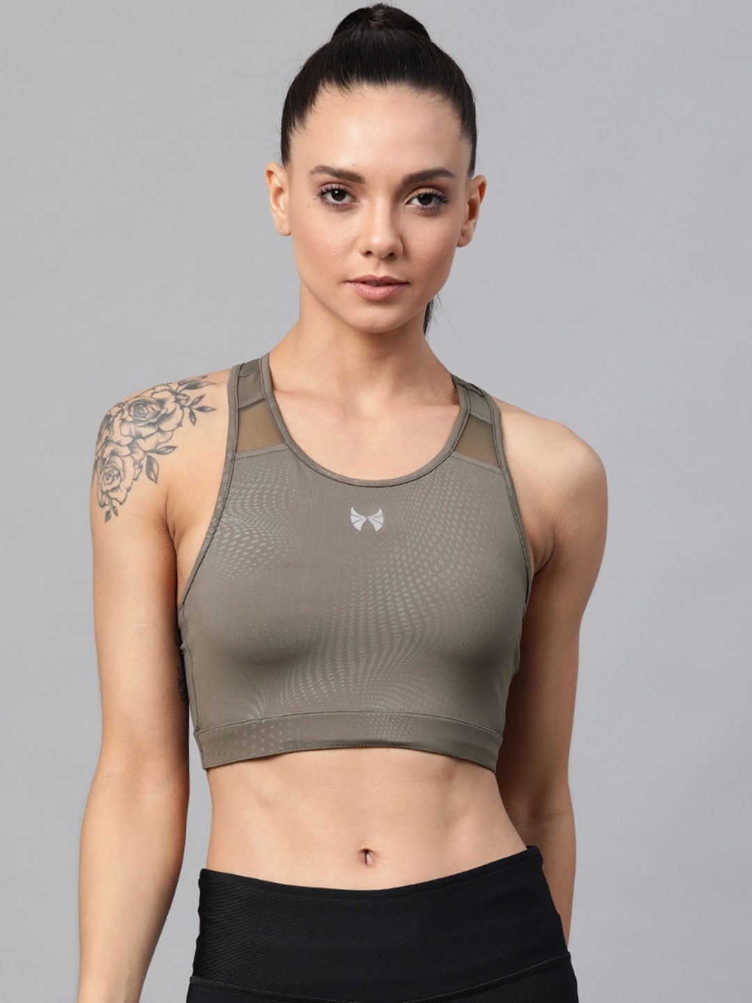 

skyria Taupe Printed Non-Wired Non Padded Rapid Dry Sports Bra SSU011E2XS