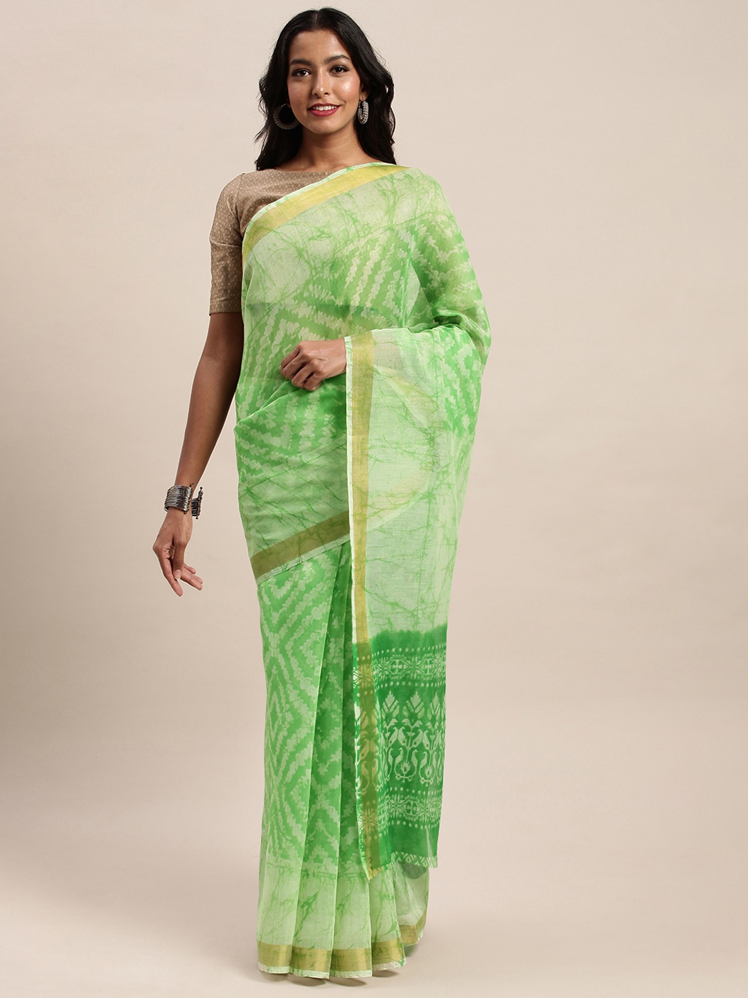 

SANGAM PRINTS Green Printed Polycotton Saree