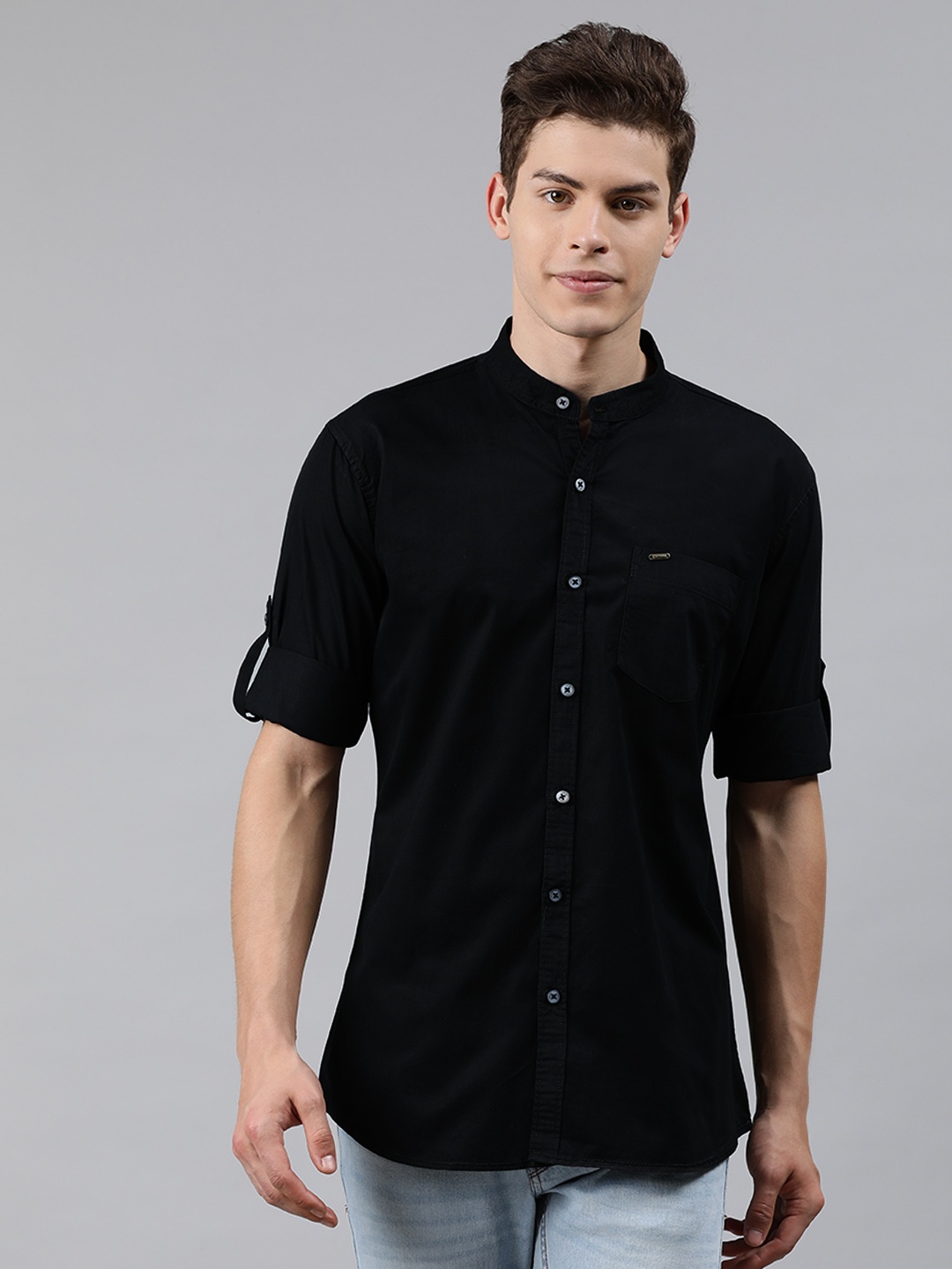 

Urbano Fashion Men Black Slim Fit Solid Casual Shirt