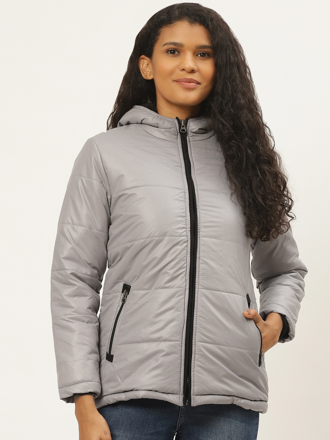 

Deewa Women Grey Solid Hooded Parka Jacket