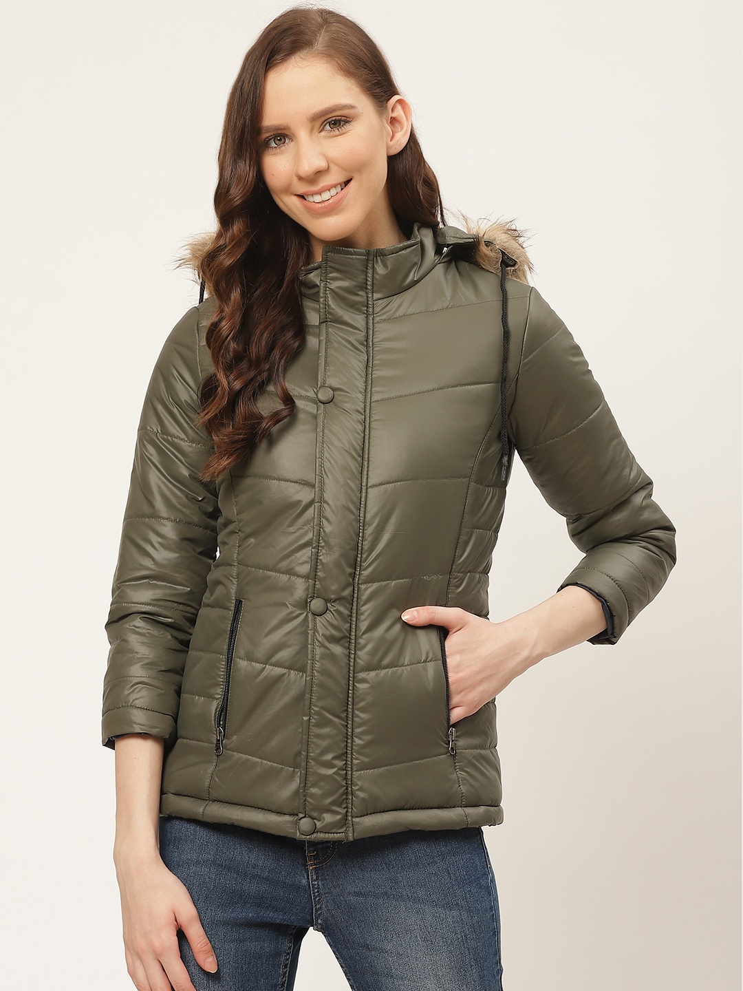 

Deewa Women Olive Green Solid Parka Jacket