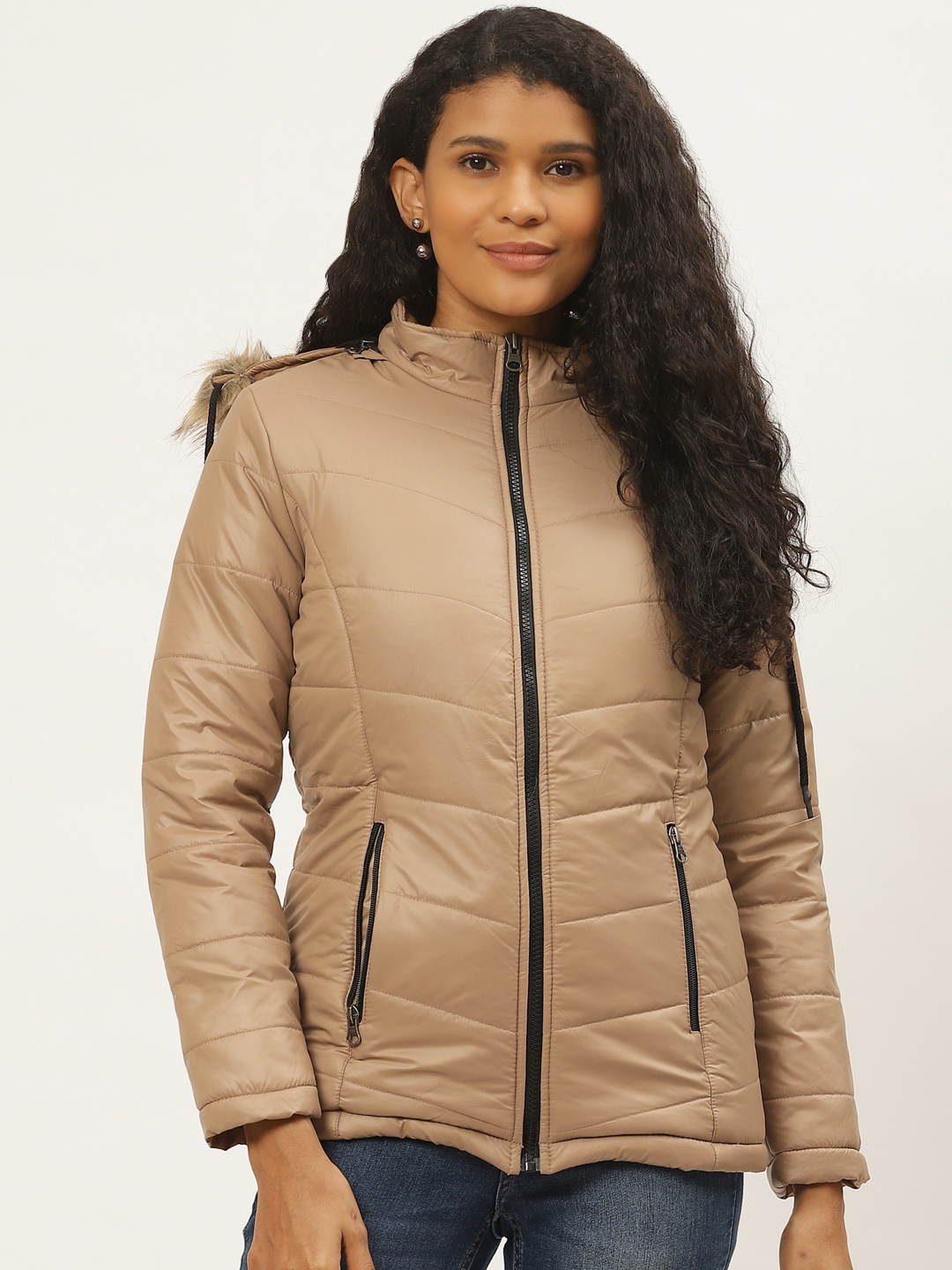 

Deewa Women Beige Solid Hooded Parka Jacket