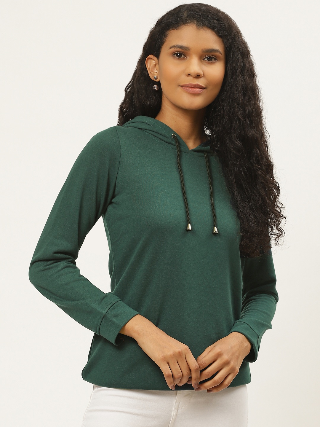 

Deewa Women Green Solid Hooded Sweatshirt