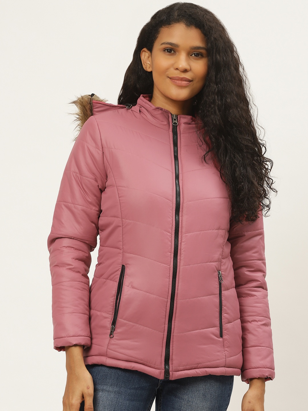 

Deewa Women Mauve Solid Hooded Parka Jacket