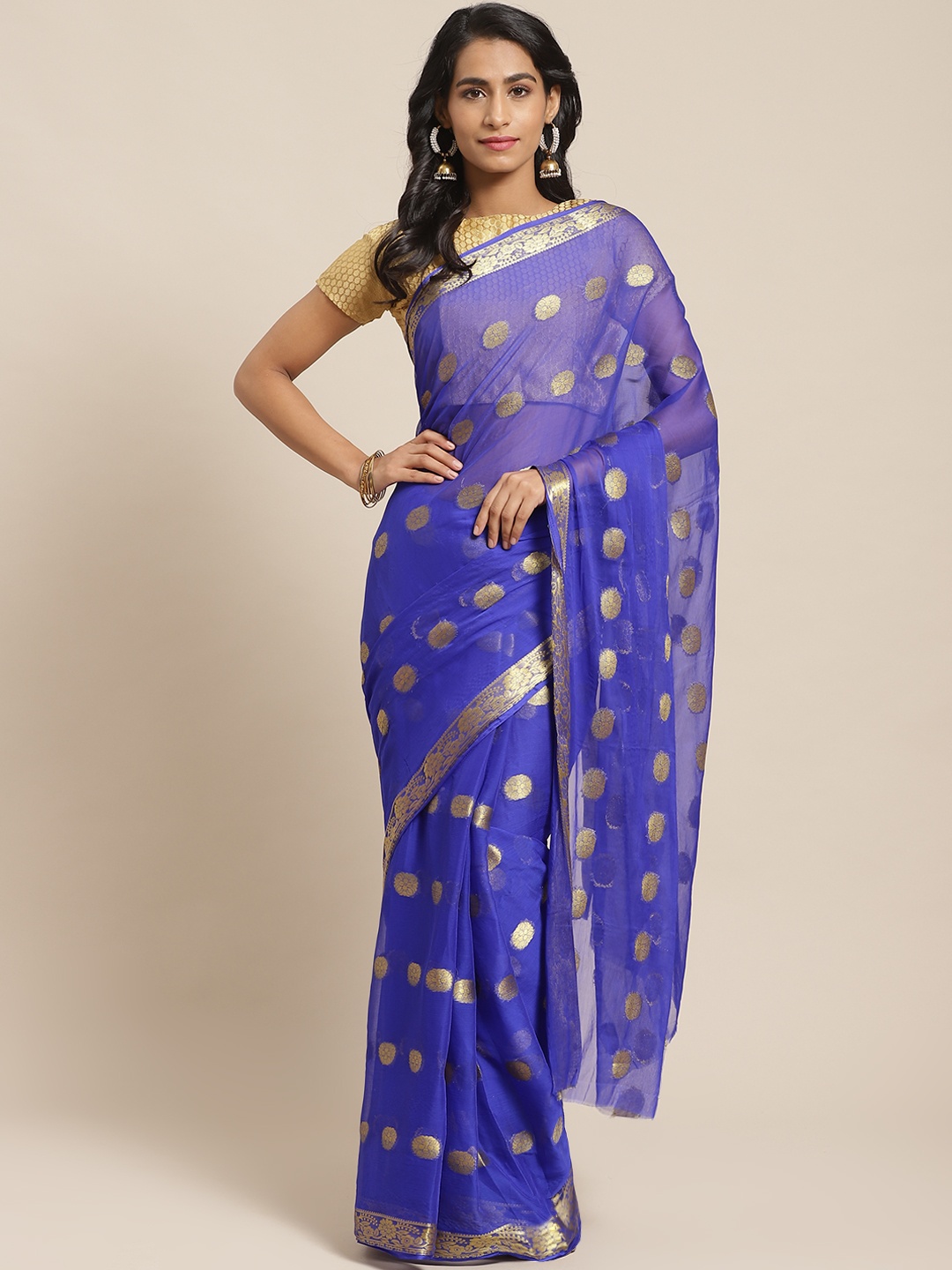 

Saree mall Blue & Golden Woven Design Saree