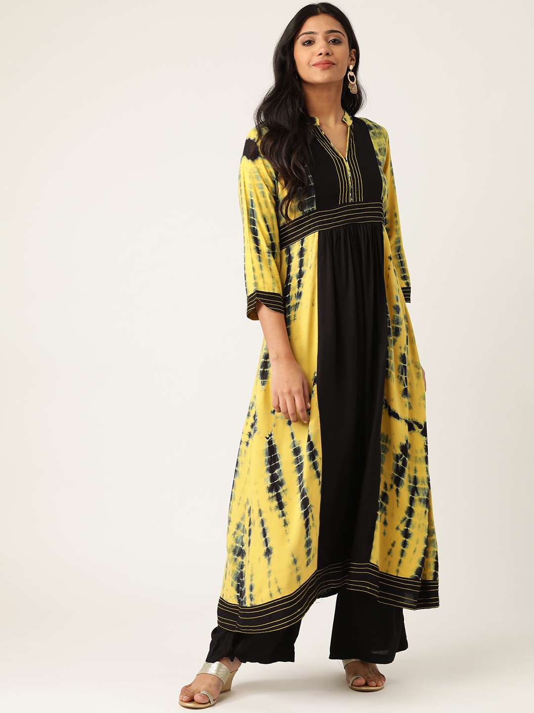 

RANGMAYEE Women Yellow & Black Dyed A-Line Kurta