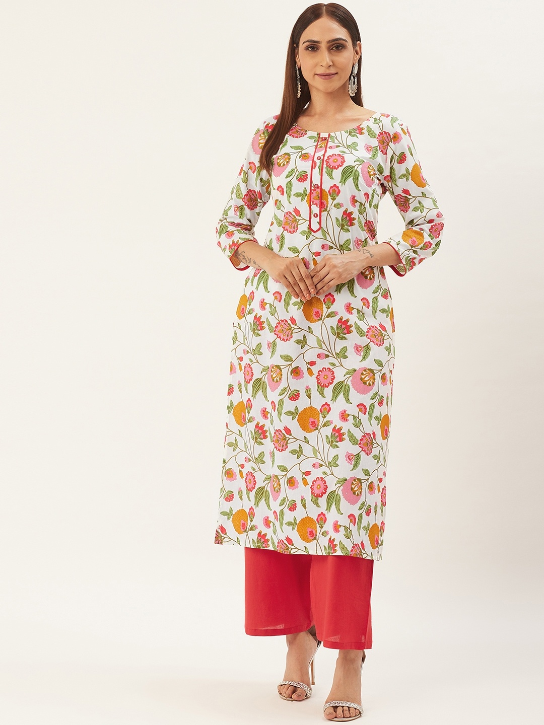 

RANGMAYEE Women White & Red Printed Kurta with Palazzos