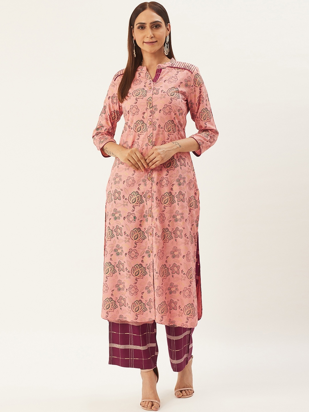 

RANGMAYEE Women Pink & Burgundy Printed Kurta with Palazzos