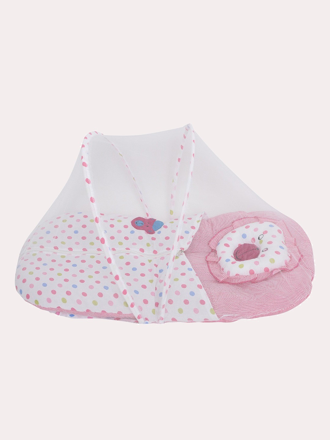 

Superminis Infants White & Pink Printed Cotton Bedding Set with Mosquito Net