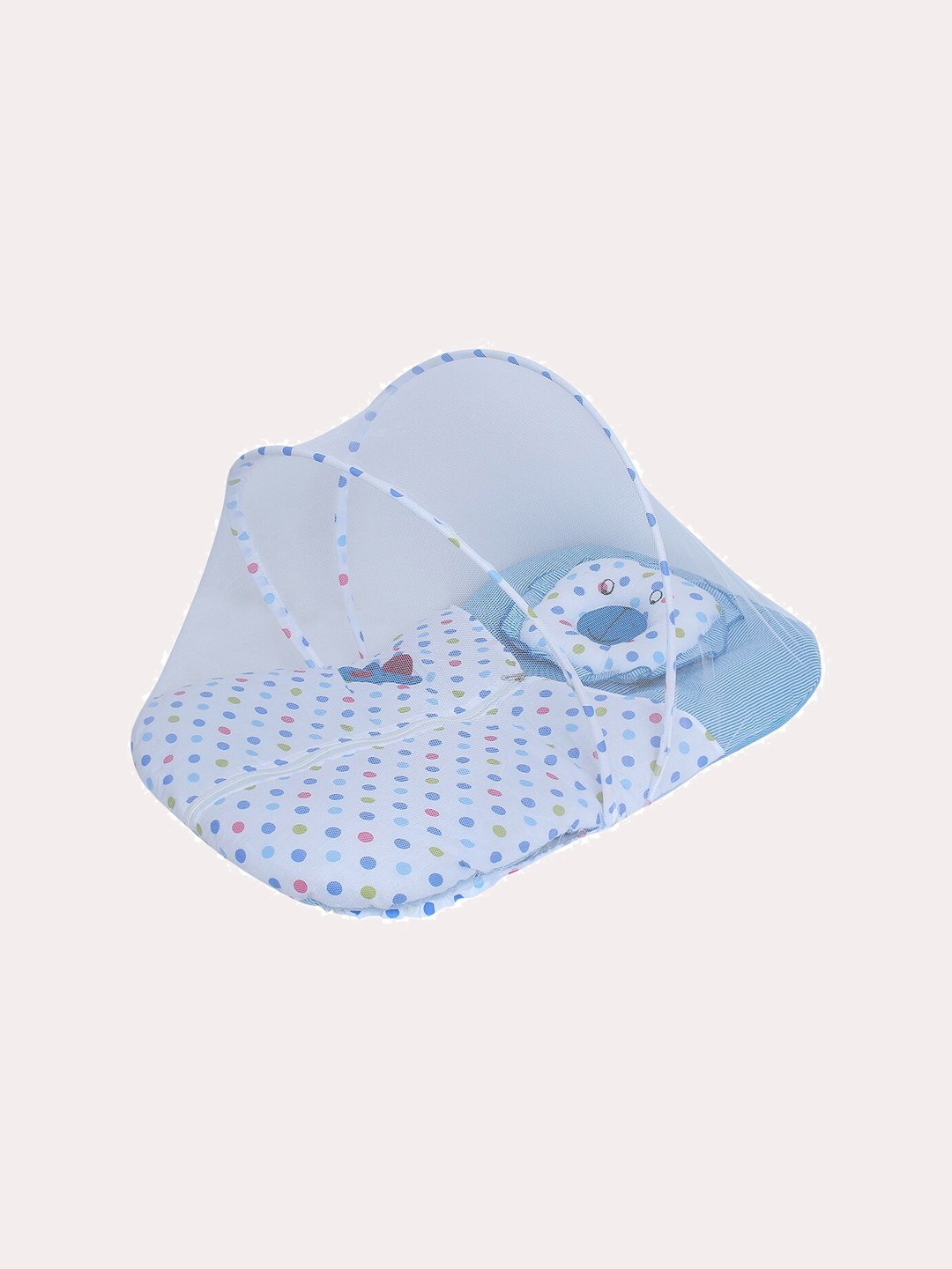 

Superminis Infants Blue & White Printed Cotton Bedding Set with Mosquito Net