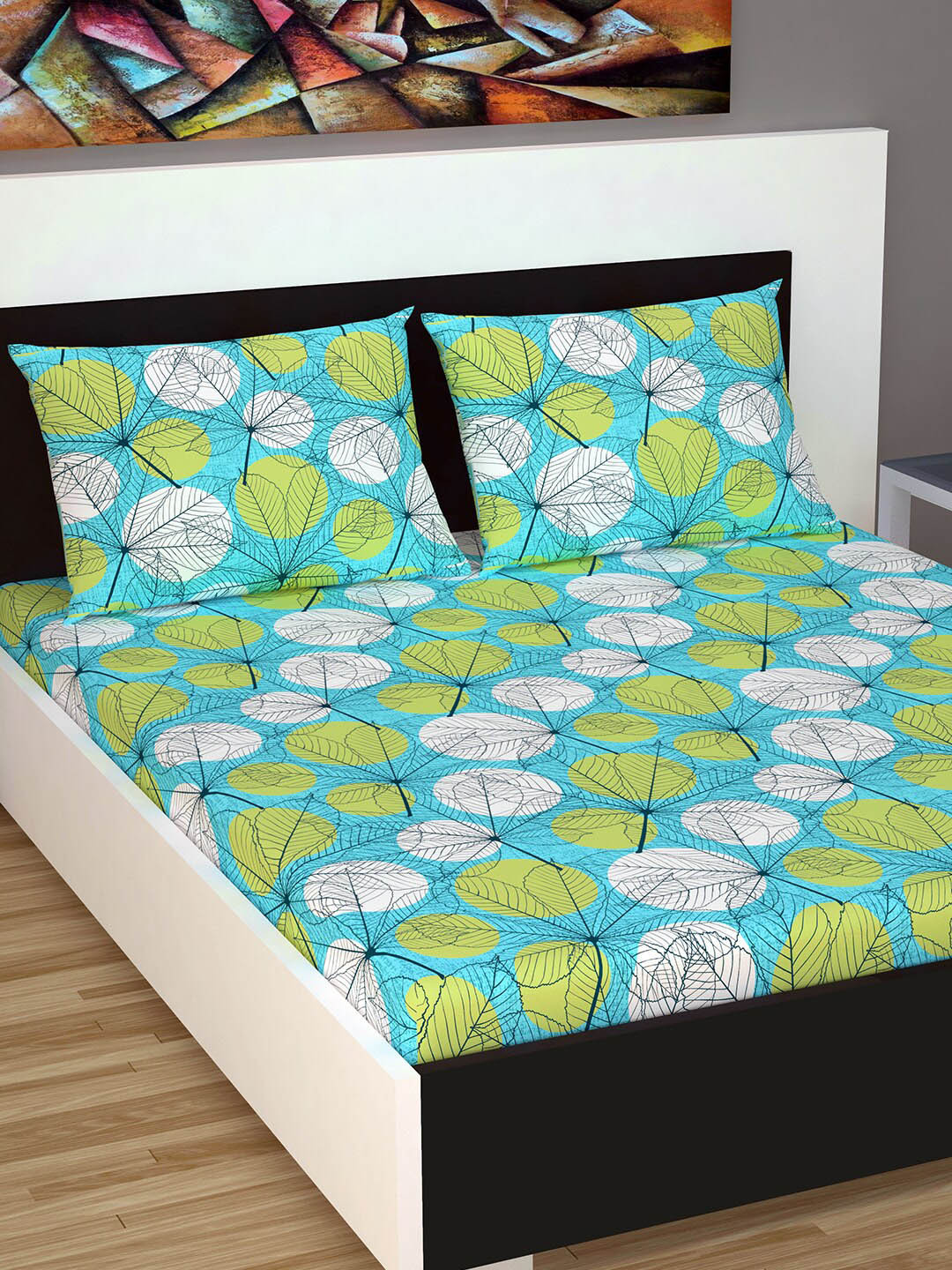 

Divine Casa Green & Turquoise Blue Floral 120 TC 1 Queen Bedsheet with 2 Pillow Covers