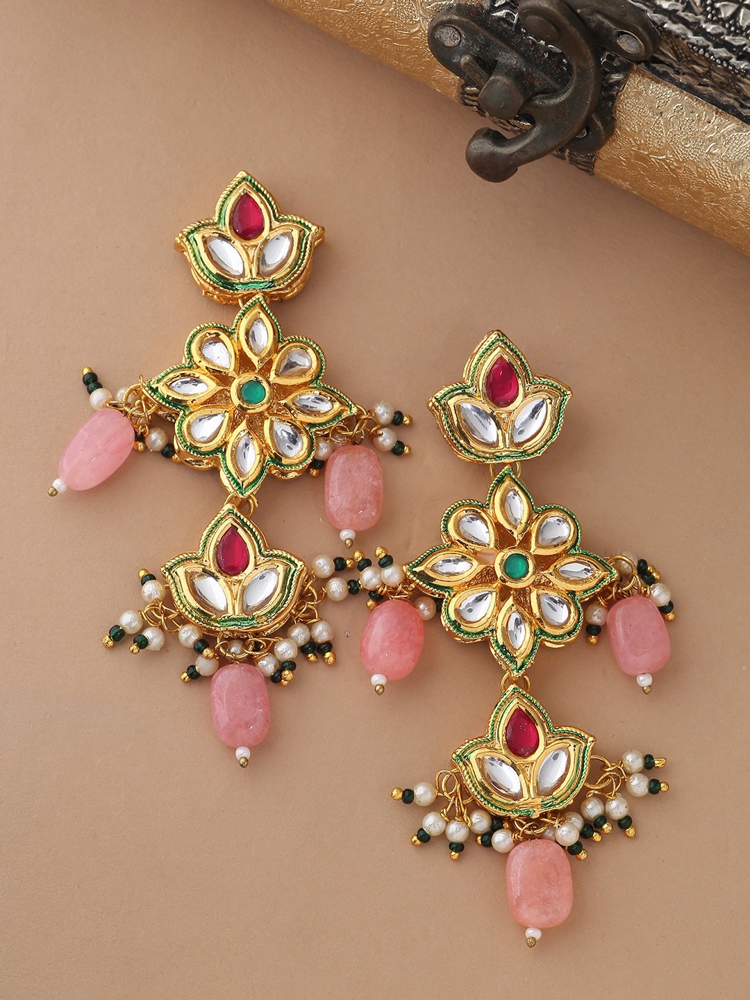 

Shoshaa Gold-Plated & Pink Floral Drop Earrings