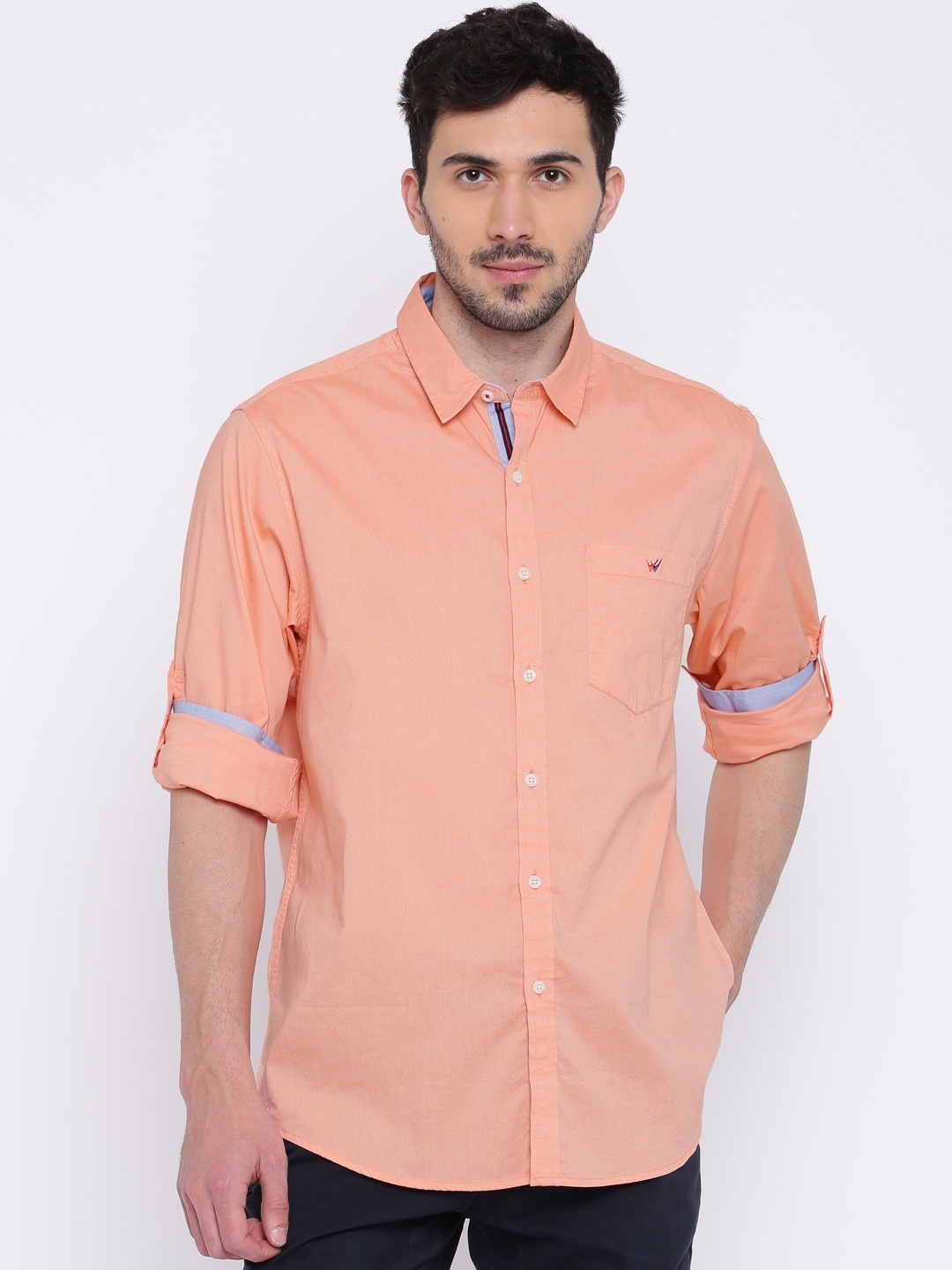 

Wills Lifestyle Men Peach-Coloured Slim Fit Solid Casual Shirt