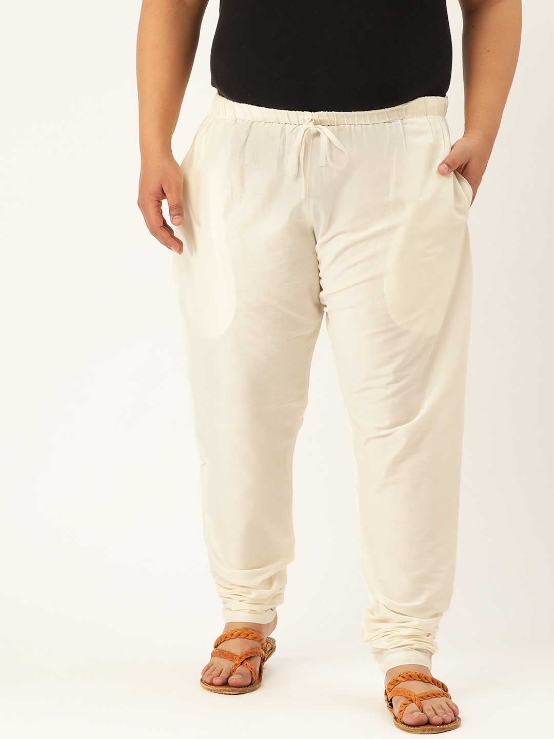 

Sztori Men Plus Size Off-White Solid Churidar