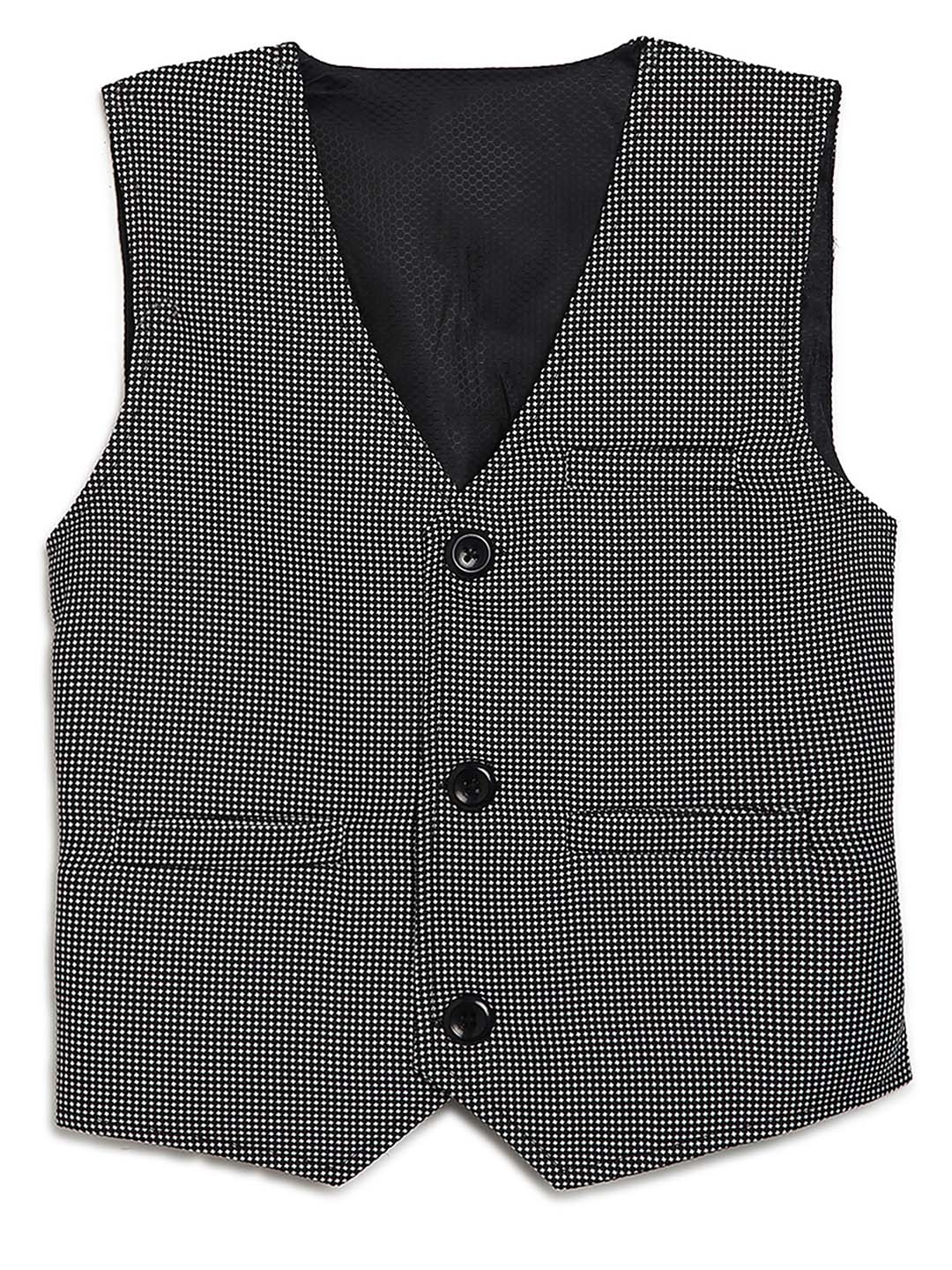 

Aj DEZInES Boys Black & White Self-Design Waistcoat